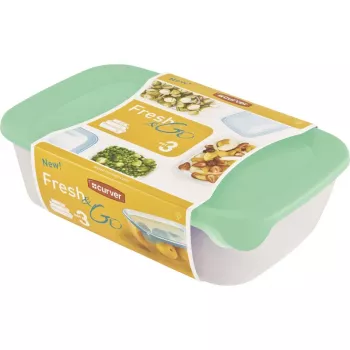 CURVER Fresh & Go set di contenitori rettangolari 3 pezzi (2L + 1L + 0,5L) verde
