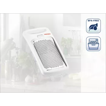 LEIFHEIT grattugia per noce moscata, ComfortLine, superficie grattugiante in acciaio inox, bianco/grigio, contenitore integrato, lavabile in lavastoviglie