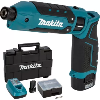 Makita TD023DSE 7,2V Li-Ion avvitatore a impulsi angolare a batteria con 2 batterie, caricabatterie e valigetta