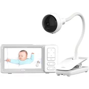 Chillax DM685 video babyphone Wi-Fi/FHSS con unità genitore 5 pollici, telecamera 1080p, funzione pan-tilt, visione notturna, funzione interfono, sensore di temperatura, ninne nanne, bianco