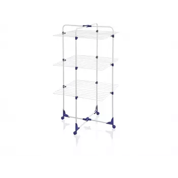 LEIFHEIT Classic Tower 270 stendibiancheria per interni ed esterni, 27 m di stenditura, pieghevole, 3 livelli, bianco/blu