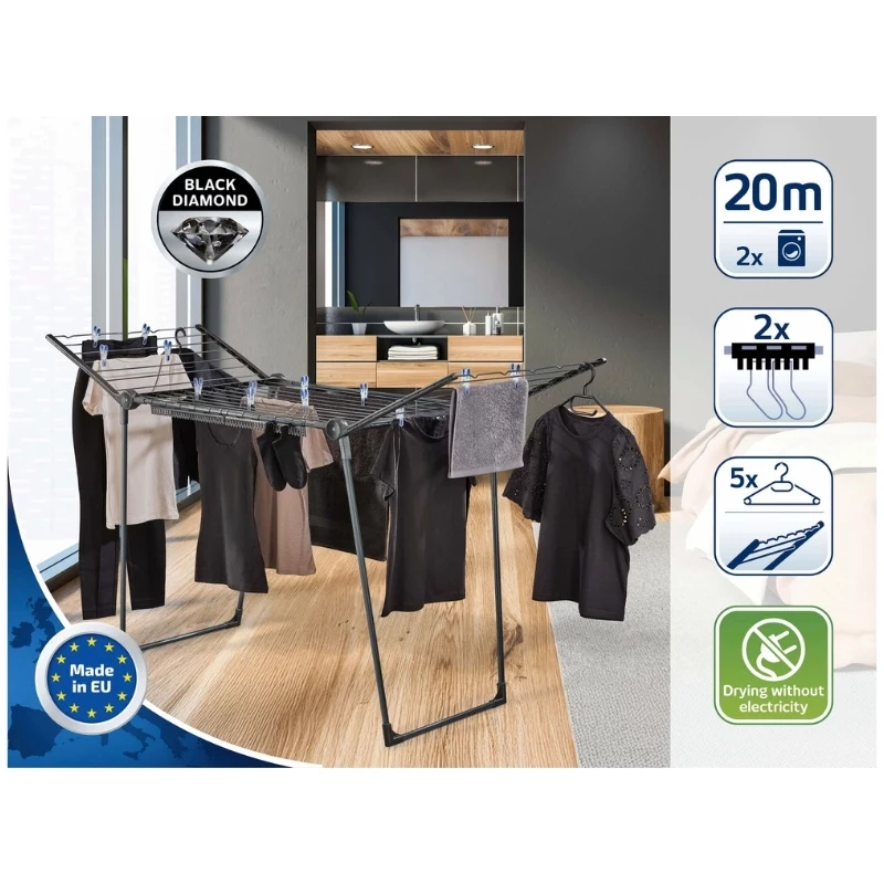 LEIFHEIT stendibiancheria Pegasus 200 Solid Black 20 m di stenditura pieghevole