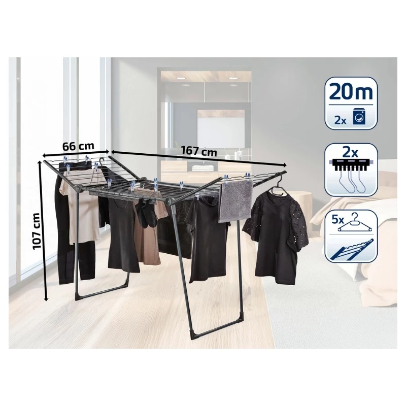 LEIFHEIT stendibiancheria Pegasus 200 Solid Black 20 m di stenditura pieghevole