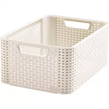Curver Style M 17L scatola portaoggetti con coperchio, effetto rattan, crema