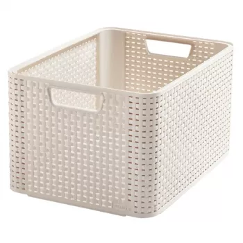 CURVER scatola Style L 43,6 x 32,6 x 23 cm crema – scatola portaoggetti pieghevole in tessuto con coperchio e manici, 32,7 L