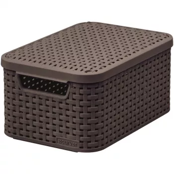 CURVER Style S scatola portaoggetti con coperchio, 29,1 x 19,8 x 14,2 cm, marrone scuro, 8,18 L, pieghevole, manico con occhielli in metallo