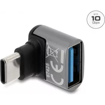 Delock adattatore USB 10 Gbps USB Type-C maschio a USB Type-A femmina, angolato verso l'alto, case in alluminio