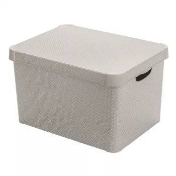 Curver Deco Stockholm L scatola portaoggetti con coperchio 39,5x29,5x23,5 cm pois nero/bianco