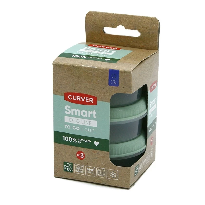 Curver Smart Eco To Go set da 3 bicchierini rotondi per salse, 0,08 L ciascuno, Soft Green