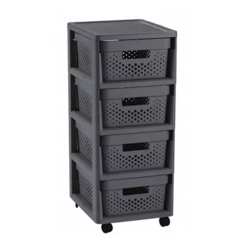 CURVER Infinity cassettiera su ruote con 4 box perforati 11L, grigio scuro, 30x36x69 cm