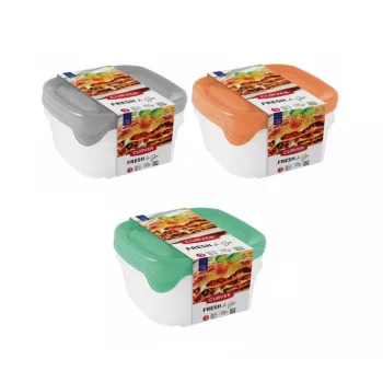 Curver Fresh & Go set di ciotole per alimenti con 3 pezzi, da 0,8 L ciascuna, rettangolari, coperchi ermetici, colori assortiti, senza BPA