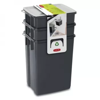 CURVER Biobox set di bidoni per rifiuti 2x10L + 6L grigio