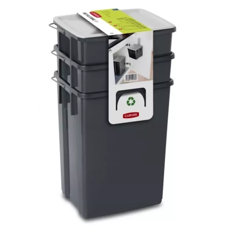 CURVER Biobox set di bidoni per rifiuti 2x10L + 6L grigio