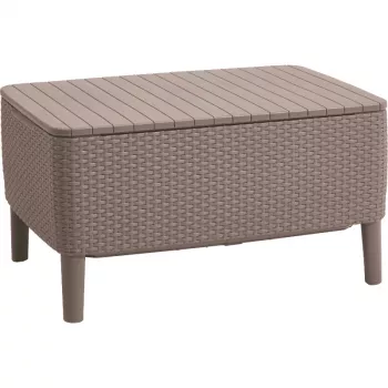 Keter Salemo tavolino da salotto da esterno beige – resistente tavolo in resina effetto rattan per la terrazza