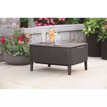 Keter Salemo tavolino da salotto da esterno beige – resistente tavolo in resina effetto rattan per la terrazza