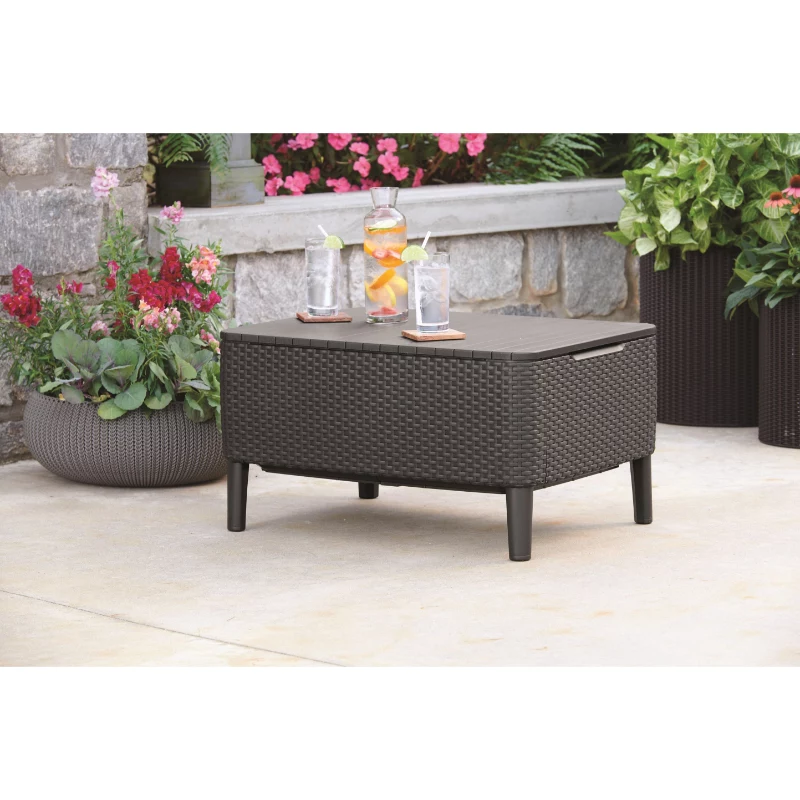 Keter Salemo tavolino da salotto da esterno beige – resistente tavolo in resina effetto rattan per la terrazza