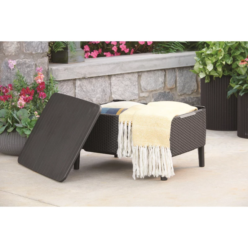 Keter Salemo tavolino da salotto da esterno beige – resistente tavolo in resina effetto rattan per la terrazza