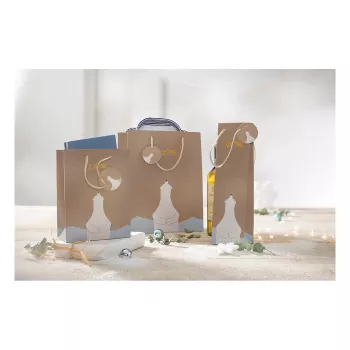 SIGEL GT050 sacchetti regalo, orso polare con motivo stelle cadenti, 17 x 23 cm, confezione da 5, carta, manici in corda, certificato FSC