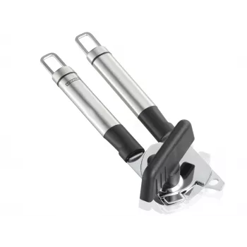 LEIFHEIT ProLine apriscatole manuale in acciaio inox con apribottiglie, argento/nero