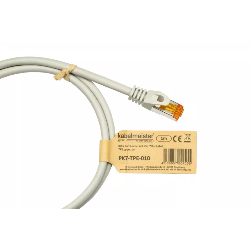 KABELMEISTER cavo patch Cat.7 S/FTP RJ45, 1m, grigio, guaina TPE, senza alogeni, 10Gbps