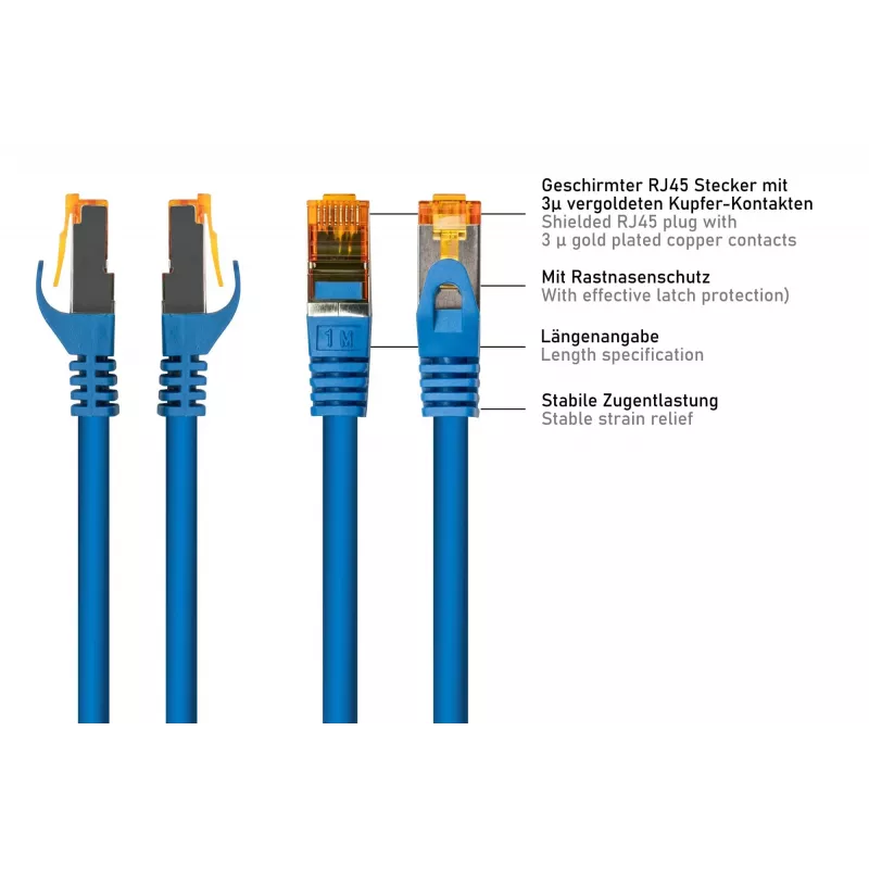 Cavo patch Kabelmeister Cat.7 S/FTP RJ45 TPE senza alogeni blu 1,5m