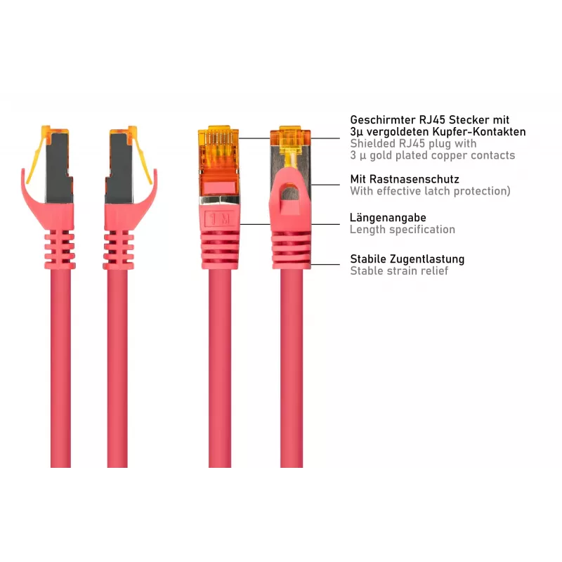 Cavo patch KABELMEISTER Cat.7 S/FTP RJ45, guaina TPE, senza alogeni, magenta, 1,5 m