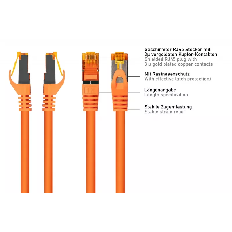 Cavo patch Kabelmeister Cat.7 S/FTP, RJ45, TPE senza alogeni, arancione, 3m