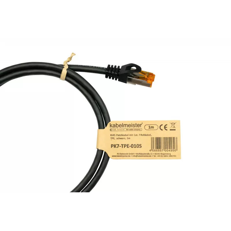 Cavo patch Kabelmeister RJ45 Cat.7 S/FTP, guaina TPE, senza alogeni, nero, 0,15m
