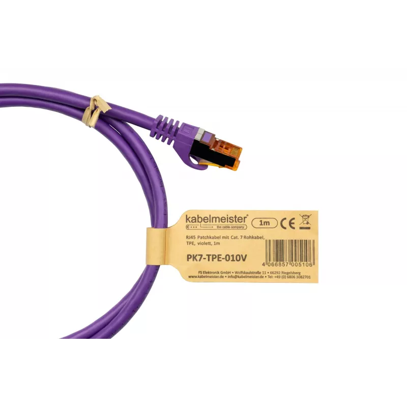 Cavo patch KABELMEISTER Cat.7 S/FTP, guaina TPE, senza alogeni, viola, 0,15m