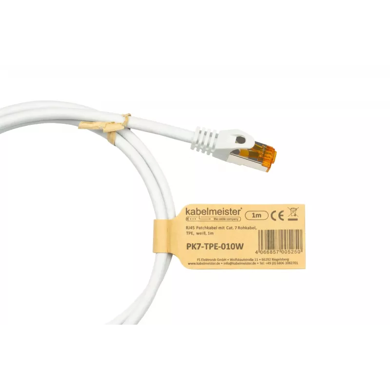 Cavo patch Kabelmeister Cat.7 S/FTP RJ45, TPE, senza alogeni, bianco, 0,5m