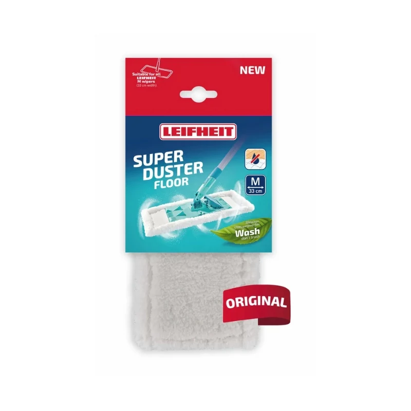 Leifheit SuperDuster Floor M Panno di ricambio, 33 cm, bianco/blu