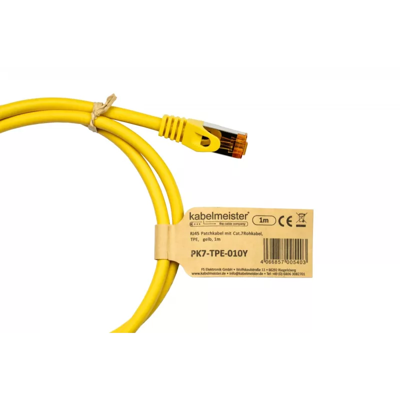 KABELMEISTER Cavo patch Cat.7 S/FTP, RJ45, guaina TPE, senza alogeni, giallo, 1m