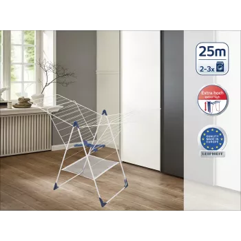 LEIFHEIT Classic 250 Flex Stendibiancheria - 25 m di stenditura, alette regolabili in altezza, pieghevole, bianco/blu