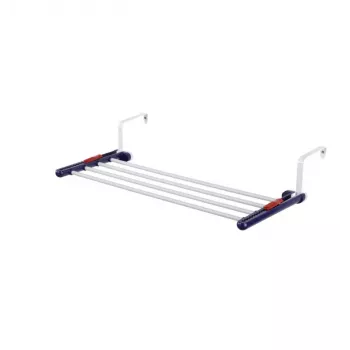 LEIFHEIT Stendibiancheria da appendere Quartett 20, 2m di stenditura, 4 barre in acciaio rivestite, pieghevole, bianco/blu