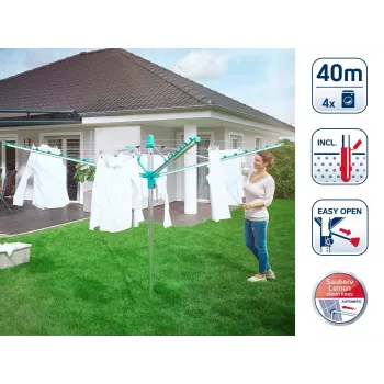 LEIFHEIT Linomatic 400 Easy stendibiancheria rotativo 40 m, alluminio, argento/blu