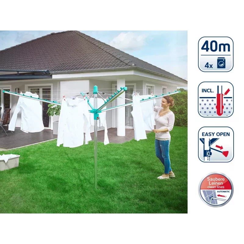LEIFHEIT Linomatic 400 Easy stendibiancheria rotativo 40 m, alluminio, argento/blu