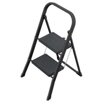 HAILO K44 StandardLine sgabello pieghevole con barra di sicurezza, 2 gradini, acciaio, nero, 150 kg