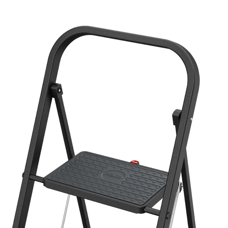 HAILO K44 StandardLine sgabello pieghevole con barra di sicurezza, 2 gradini, acciaio, nero, 150 kg