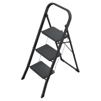 HAILO K44 StandardLine sgabello pieghevole, 3 gradini, barra di sicurezza, nero, 150 kg