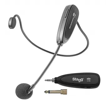 Stagg SUW 12H-BK sistema UHF wireless con headset, trasmettitore tascabile e ricevitore da tavolo, 12 canali, nero