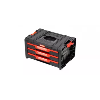 QBRICK SYSTEM PRO DRAWER 3 valigetta per attrezzi 2.0 Basic sistema di stoccaggio modulare con 3 cassetti piatti, nero/rosso, guide in metallo, carico totale 15 kg
