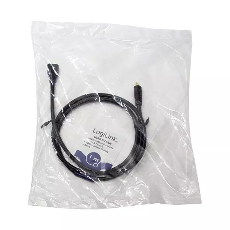 LogiLink CU0121 cavo prolunga USB 2.0 da connettore maschio Micro-B a connettore femmina Micro-B, 1 m, nero