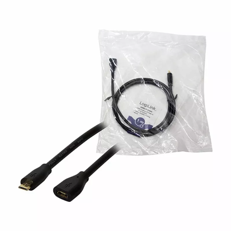 LogiLink CU0121 cavo prolunga USB 2.0 da connettore maschio Micro-B a connettore femmina Micro-B, 1 m, nero