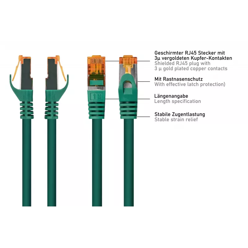 KABELMEISTER cavo patch Cat.7 S/FTP, RJ45, 10m, verde, guaina TPE senza alogeni, 10 Gbps