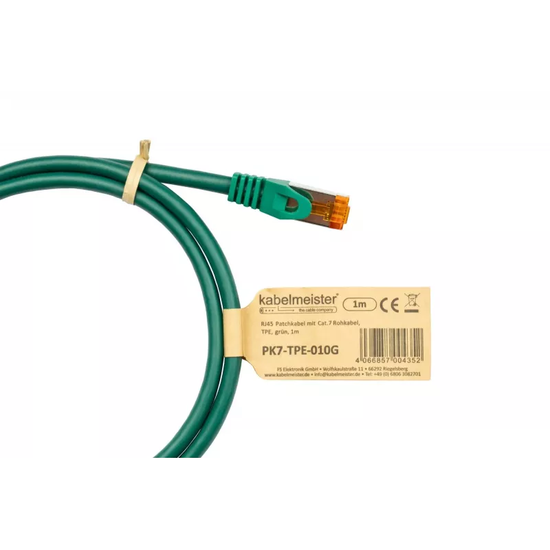 KABELMEISTER cavo patch Cat.7 S/FTP, RJ45, 10m, verde, guaina TPE senza alogeni, 10 Gbps