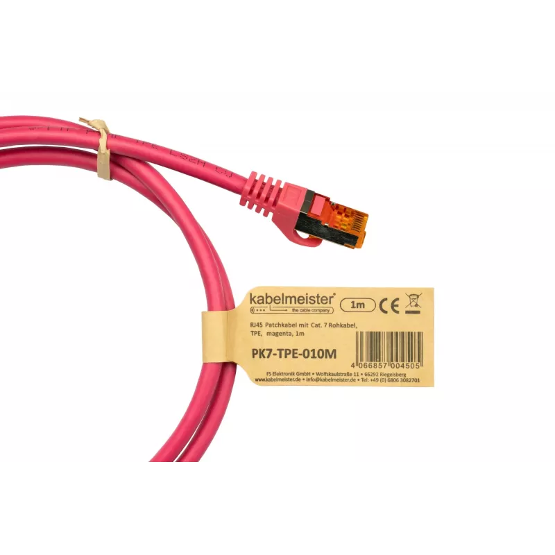 Kabelmeister cavo patch RJ45 Cat.7 S/FTP, guaina TPE, senza alogeni, magenta, 0,25m