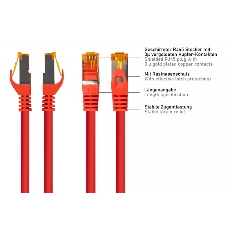 KABELMEISTER cavo patch Cat.7 S/FTP RJ45, guaina TPE, senza alogeni, rosso, 0,5m