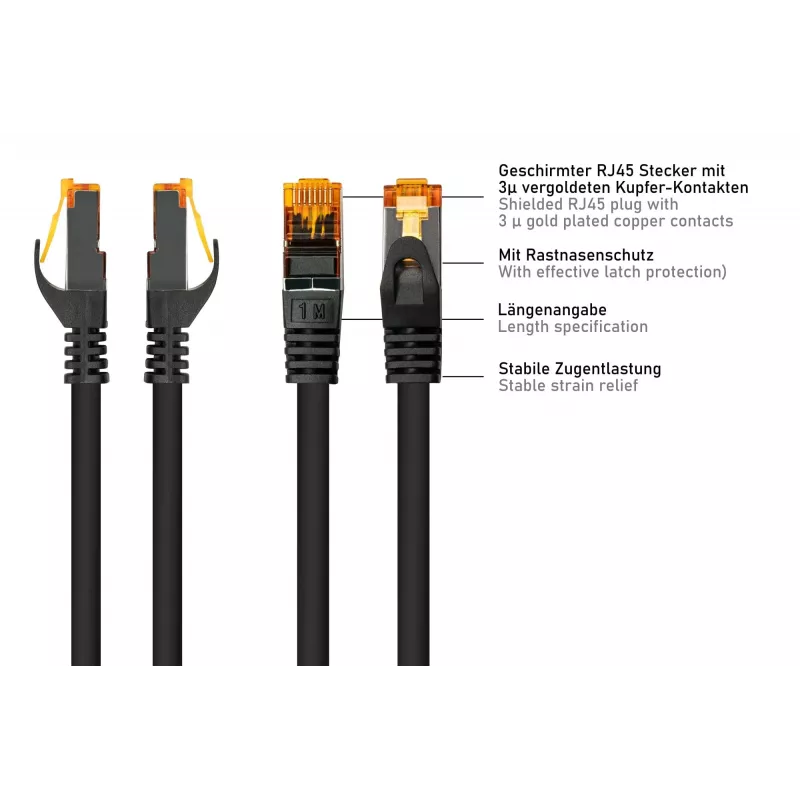KABELMEISTER cavo patch Cat.7 S/FTP RJ45, 1m, nero, guaina TPE, senza alogeni, 10 Gbps