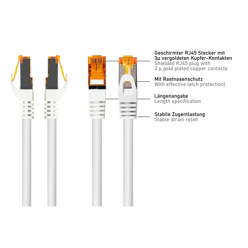KABELMEISTER cavo patch RJ45 Cat.7 S/FTP, TPE, senza alogeni, bianco, 10m