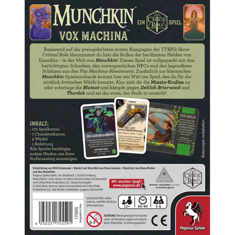 PEGASUS Munchkin Vox Machina - Critical Role gioco di carte